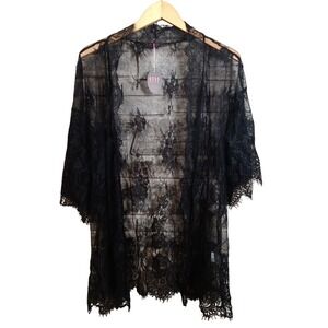 Avidlove Black Lace Kimono Cardigan Sheer Duster Kimono Open Front XL Intimates